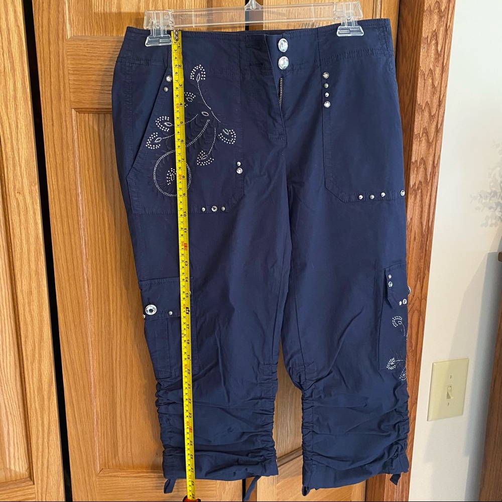 INC International Concepts Navy Blue Embroidered Capris - Picture 3 of 5